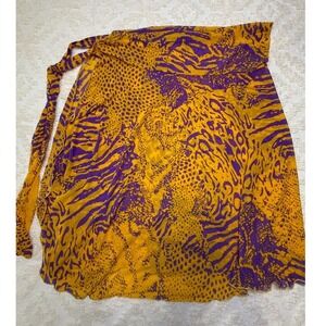 Mixed Animal Print Mesh Wrap Mini Skirt Yellow Purple One Size Y2K Festival Boho